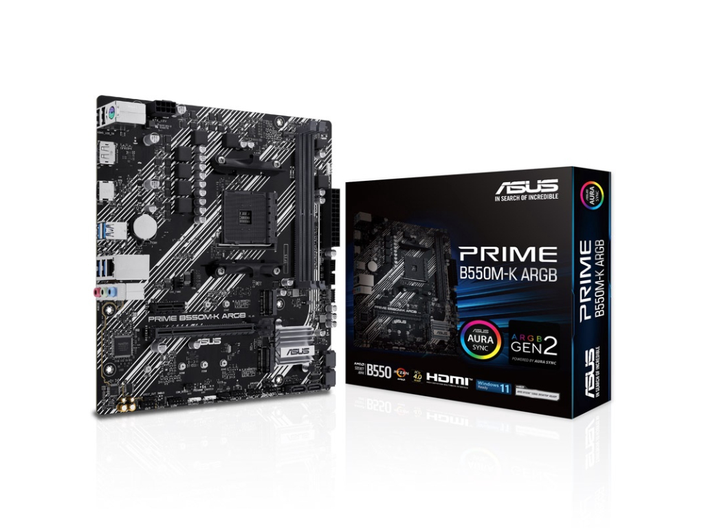 Placa de baza Asus, PRIME B550M-K ARGB, AMD B550PCIe 4.0, Realtek 1Gb Ethernet, DisplayPort/HDMI "PRIME B550M-K ARGB"