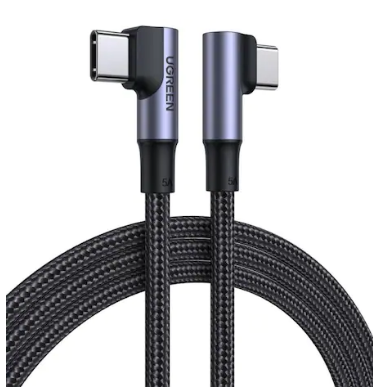 CABLU alimentare si date Ugreen, "US335", Fast Charging pt. smartphone, USB Type-C la USB Type-C 100W/5A Complete Angled 90°, braided, 1m, negru "70696" (timbru verde 0.08 lei) - 6957303876969