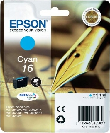 Cartus Cerneala Original Epson Cyan, T1622, pentru WF2540, , (timbru verde 0.15 lei), "C13T16224010"