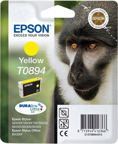 Cartus Cerneala Original Epson Yellow, T0894, pentru Stylus S20|SX100|SX105|SX200|SX205|SX400|SX405 Stylus Office BX300F, , (timbru verde 0.15 lei), "C13T08944011"(RAPO)