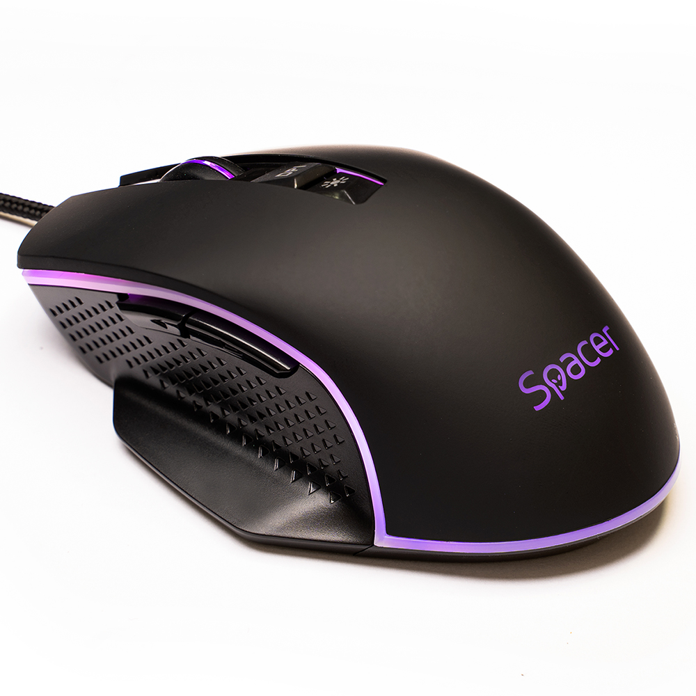 MOUSE Spacer - gaming, gaming, cu fir, USB, optic, 8.000 DPI, butoane/scroll 7/1, iluminare RGB, negru, "SPGM-PULSAR-SPEED" (timbru verde 0.18 lei)