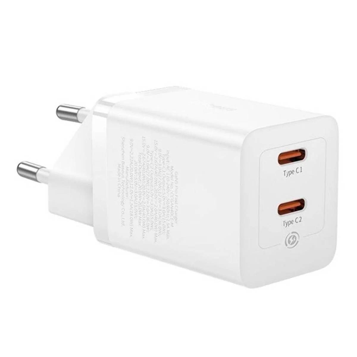 INCARCATOR retea Baseus GaN5, Quick Charge 40W, 2 x USB Type-C, alb "P10110804217-Z1" (timbru verde 0.18 lei) - 6932172646257