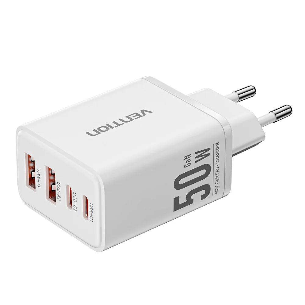 Alimentator retea Vention, 50W, 2 x USB-C (30W/20W), 2 x USB-A (18W/18W), GaN, Fast Charge, alb, "FCHW0-EU" (timbru verde 0.08 lei) -6922794793163