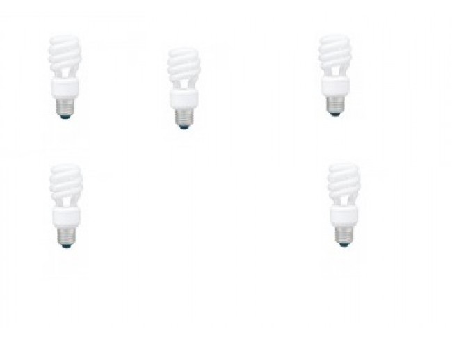 SET 5 becuri fluorescent Panasonic, soclu E27, putere 14W, forma spirala, lumina alb calda, alimentare 220 - 240 V, "EFD14E27HD3E-5" (timbru verde 2.25 lei)