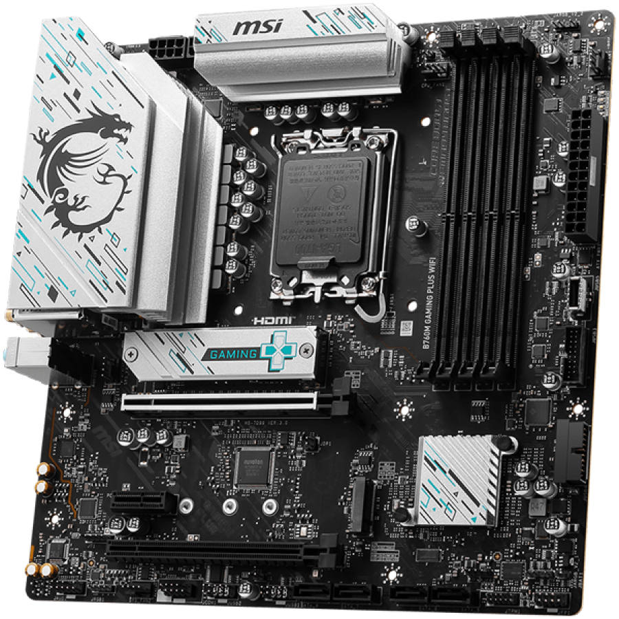 MSI Main Board Desktop B760M GAMING PLUS WIFI, LGA 1700, 4xDDR5, mATX, 2x PCIe x16 slots, 2x M.2 slots, 2x HDMI, 2x USB 3.2 Gen 2x2, 4x USB 3.2 Gen 1, 4x USB 2.0, 7.1 HD Audio, 2.5Gbps LAN, WI-Fi 6E, BT, 3Y "B760M_GAMING_PLUS_WIFI"