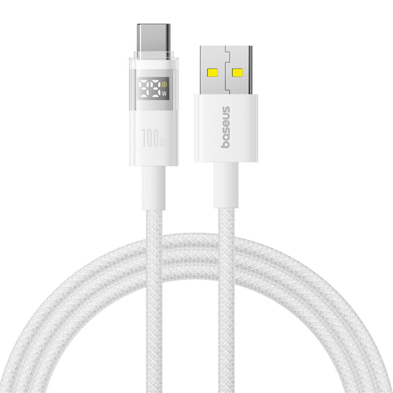 CABLU alimentare si date Baseus Display, Fast Charging Data Cable pt. smartphone, USB la USB Type-C 100W, braided, 1m, alb "P10382701211-00" (timbru verde 0.08 lei) - 6932172682361