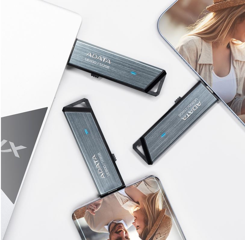 MEMORIE USB Type-C 3.2 ADATA 256 GB, retractabila, carcasa aluminiu, argintiu "AELI-UE800-256G-CSG" (timbru verde 0.03 lei)