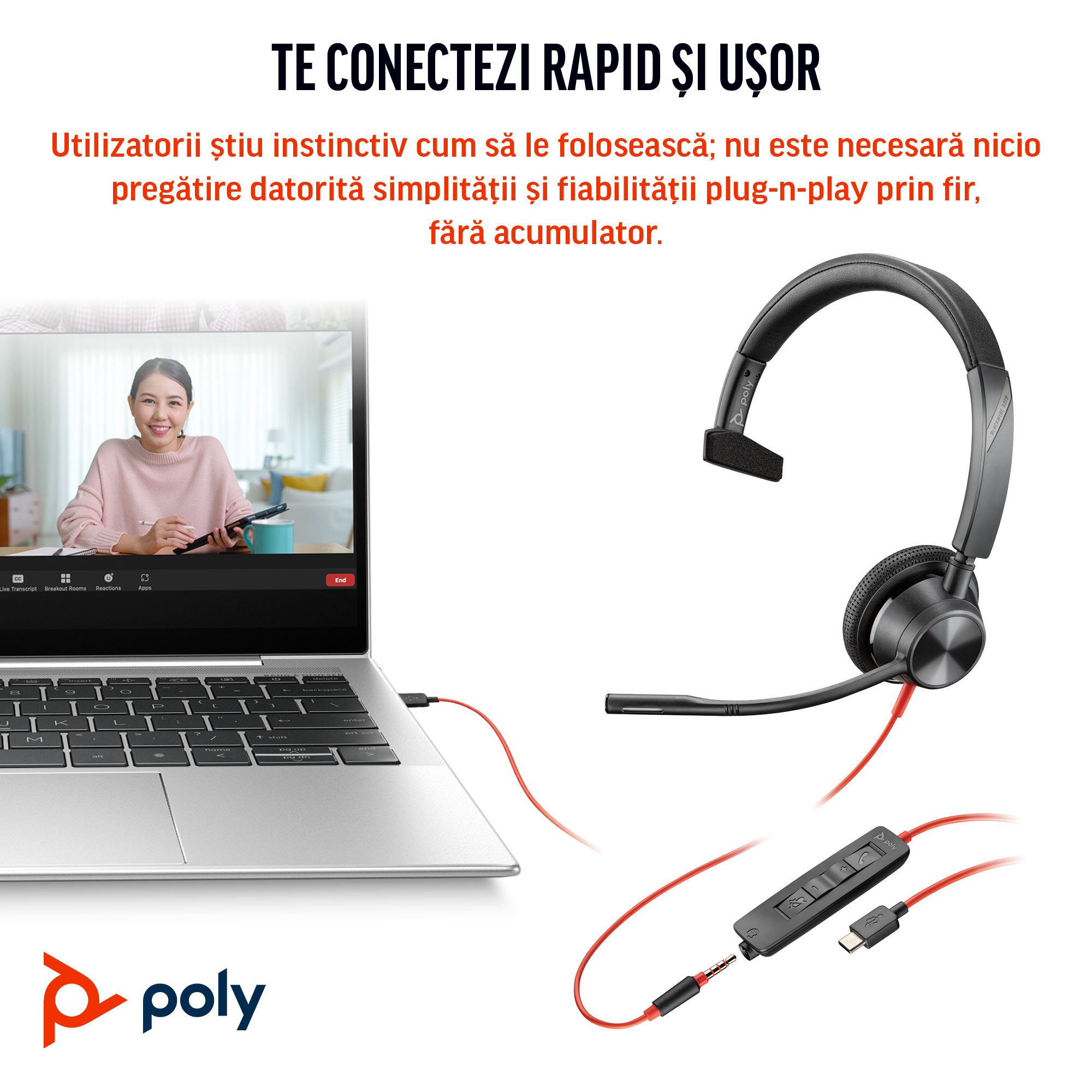 Poly BW 3315 -M USB-C HS +USB-C/A"8X218AA" - imagine 4