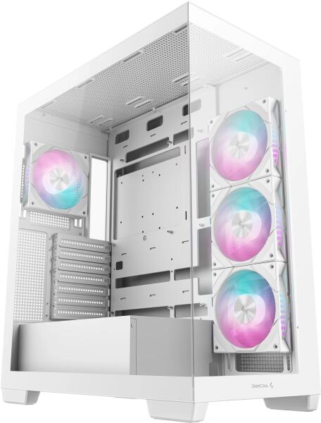 CARCASA DeepCool "CG580 4F Wh", middle tower, gaming, fara sursa, suporta 8xfan, 4xfan 120mm ARGB inclus, PSU shroud, USB-C x 1, USB 3.0 x 2, audio+mic, 7 sloturi expansiune, alb, "R-CG580-WHADA4-G-1" (timbru verde 0.32lei)