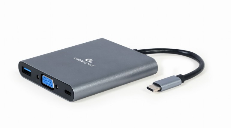 DOCKING Station Gembird universal, 6-in-1, conec PC USB Type C, USB-C x 1, USB-A 3.1 x 1, porturi video HDMIx1, VGAx1, PD 60 W, SD, microSD, Audio, argintiu "A-CM-COMBO6-01" (timbru verde 0.18 lei)