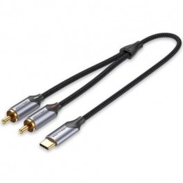 Cablu audio Vention, USB Type-C (T) la 2 x RCA, 2m, 480 Mbps, TPE + Nylon, negru, "BGUHG" (timbru verde 0.08 lei) -6922794751552