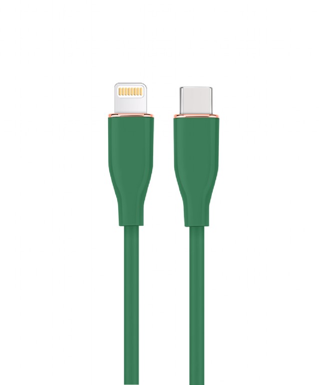 CABLU alimentare si date GEMBIRD, pt. smartphone, USB 2.0 Type-C (T) la Lightning (T), 20W, 1.5m, protectie silicon, verde, "CC-USB2S-CM8PM-1.5M-G" (timbru verde 0.08 lei)