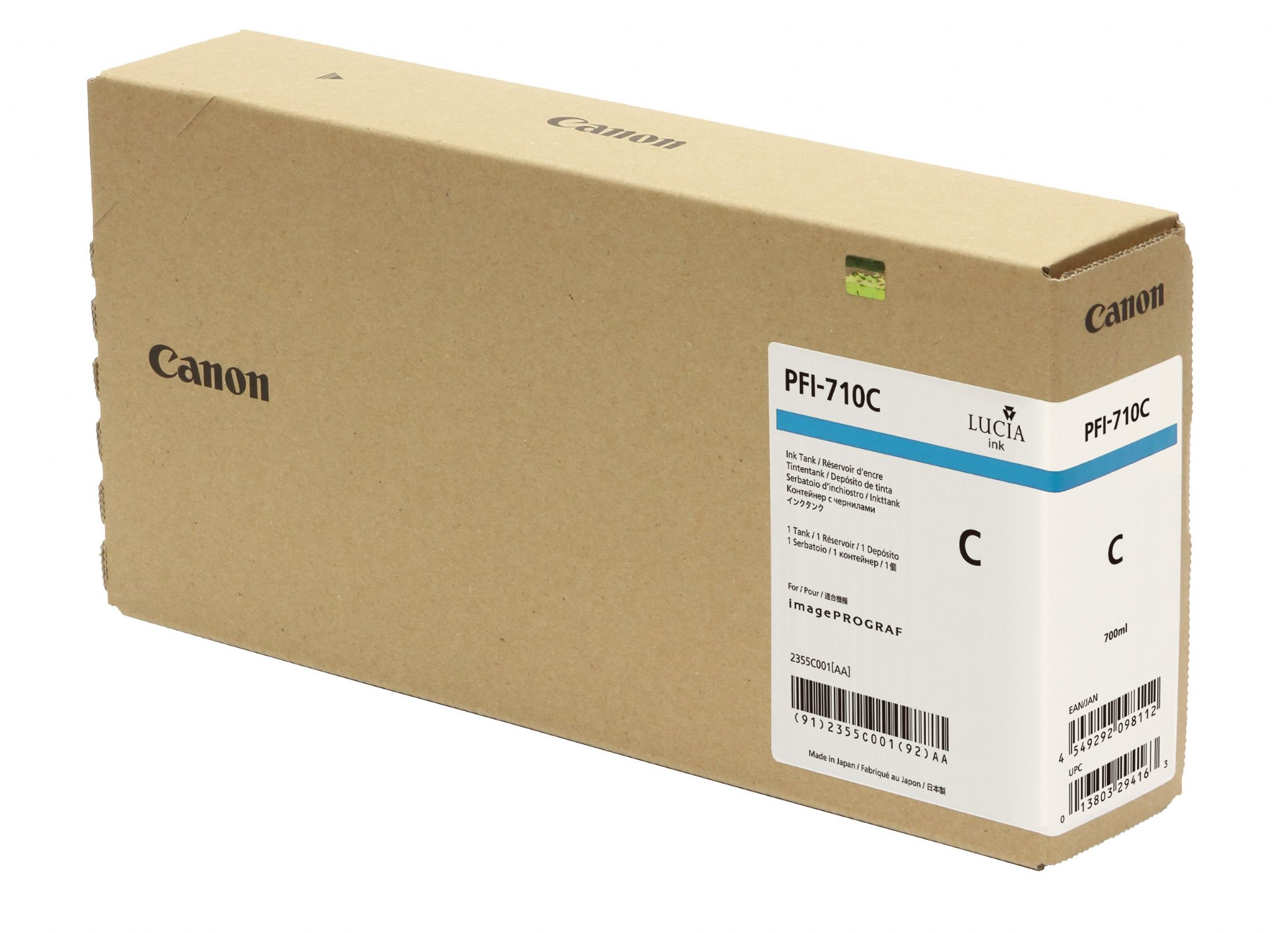 Cartus Cerneala Original Canon Cyan, PFI-710C, pentru IPF TX-2000|TX-3000|TX-4000, 700ml, (timbru verde 0.15 lei),NOPP, "2355C001AA"