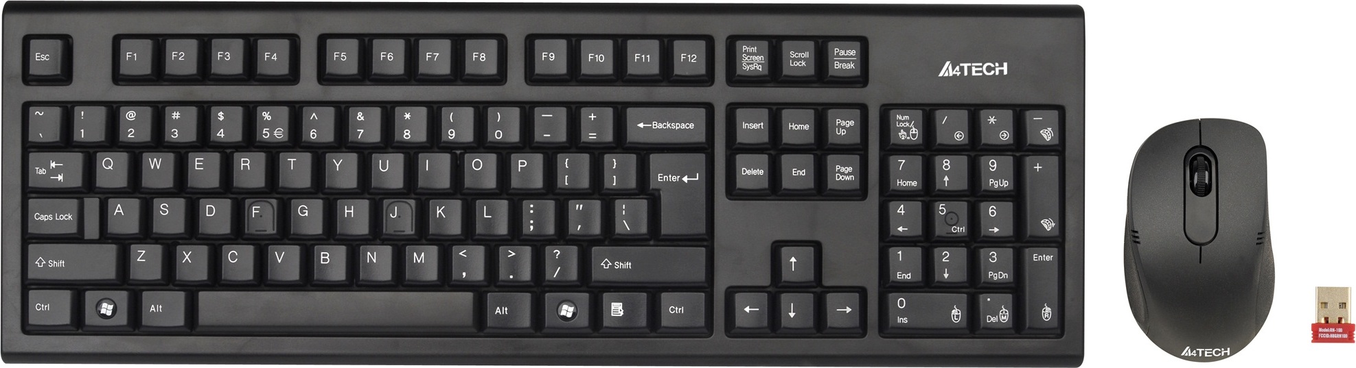 Kit TASTATURA si Mouse A4TECH, "GR-85+G3-630N", wireless, 104 taste format standard, mouse 1000dpi, 3/1 butoane, negru, "7100N" (timbru verde 0.8 lei)