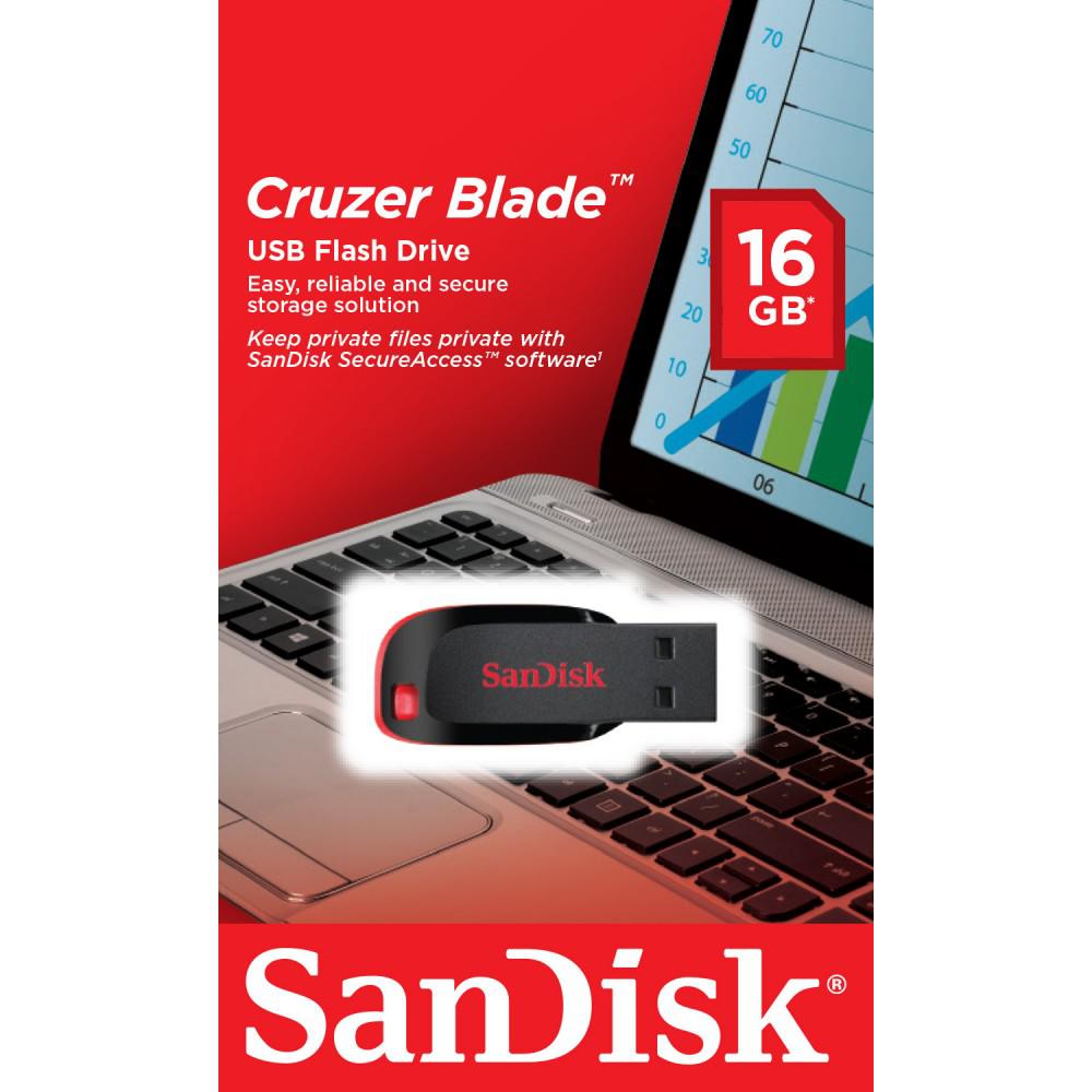 MEMORIE USB 2.0 SANDISK 16 GB, clasica, carcasa plastic, negru, "SDCZ50-016G-B35" (timbru verde 0.03 lei)