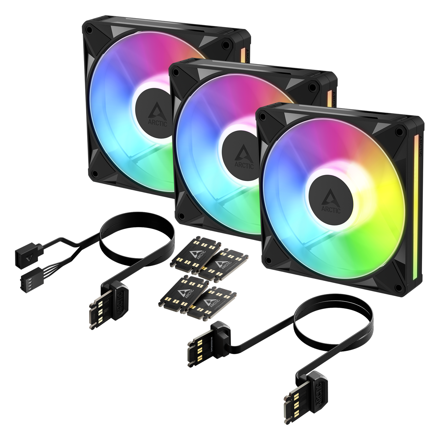 Set 3 ventilatoare Arctic "BioniX P14 A-RGB", 140mm, 450 - 3000 RPM, FDB, 76 cfm, 4-Pin PWM | 3-pin ARGB, negru, "ACFAN00341A" - imagine 2
