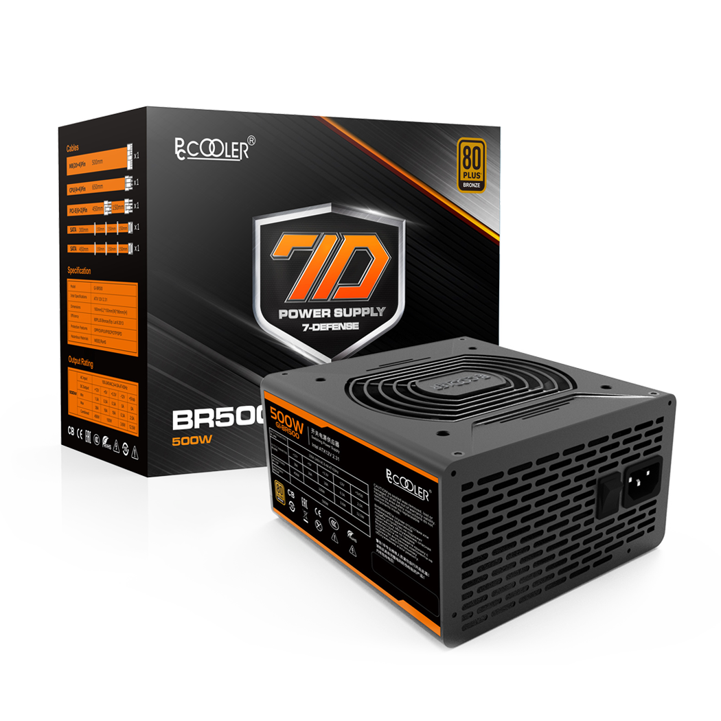 SURSA PCCOOLER 500W (real), fan 120mm PWM, 80 Plus Bronze, 2x PCI-E (6+2), 6x S-ATA "GI-BR500", (timbru verde 2 lei)