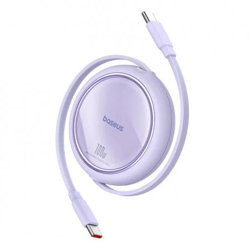 CABLU alimentare si date Baseus Free2Pull Mini, Fast Charging Data Cable pt. smartphone, retractabil, USB Type-C la USB Type-C 60W, 1m, mov "P10364500511-01" (timbru verde 0.08 lei) - 6932172657475