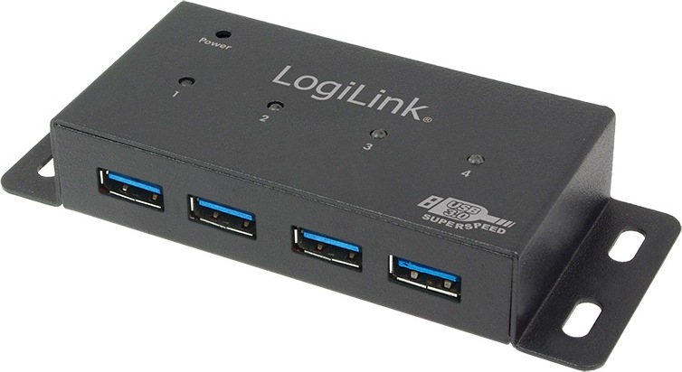 HUB extern LOGILINK, porturi USB: USB 3.0 x 4, conectare prin USB 3.0, alimentare retea 220 V, negru, "UA0149" (timbru verde 0.8 lei)