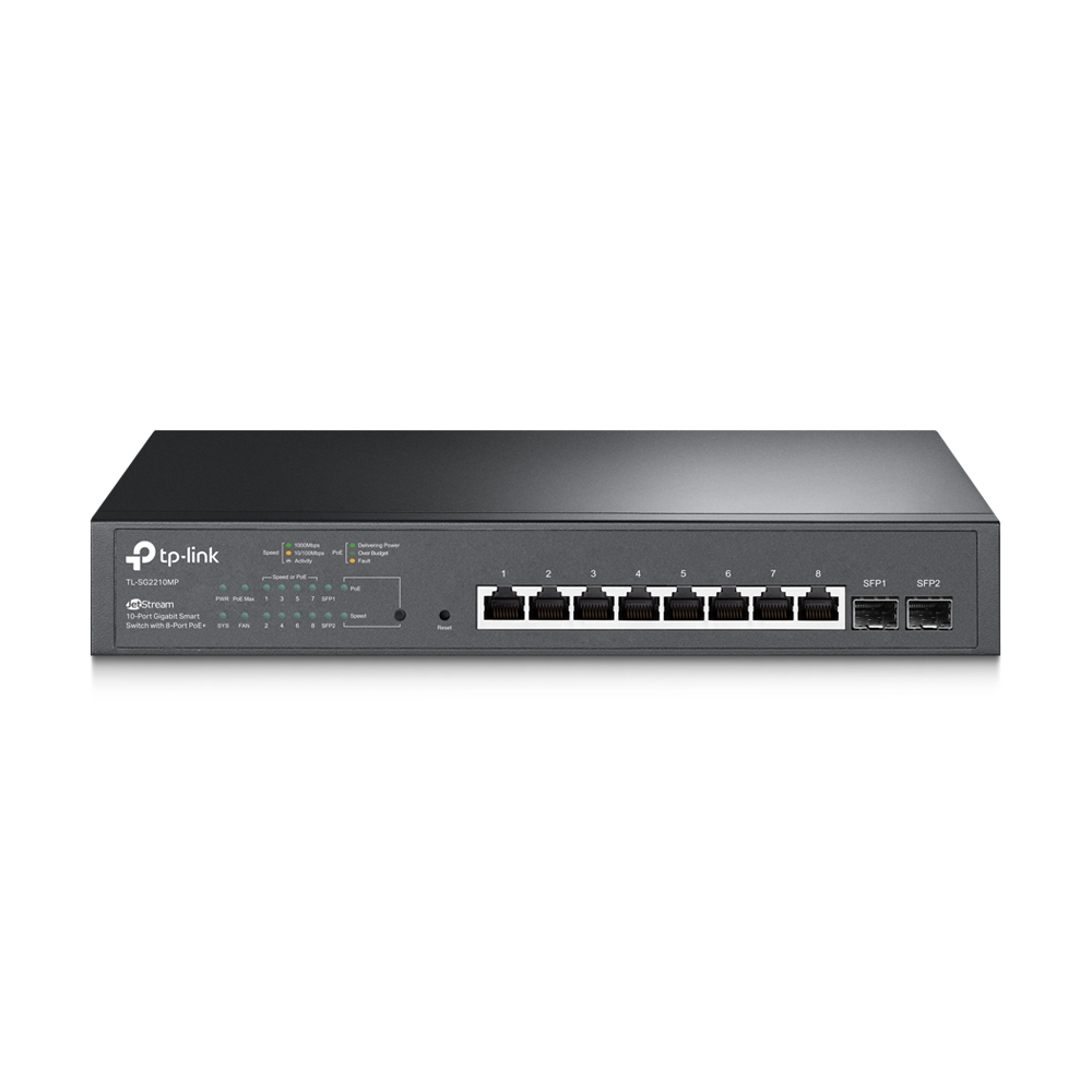 SWITCH TP-LINK POE 10 porturi Gigabit (8 PoE+), IEEE 802.3at/af, carcasa metalica "TL-SG2210MP" (timbru verde 2 lei)