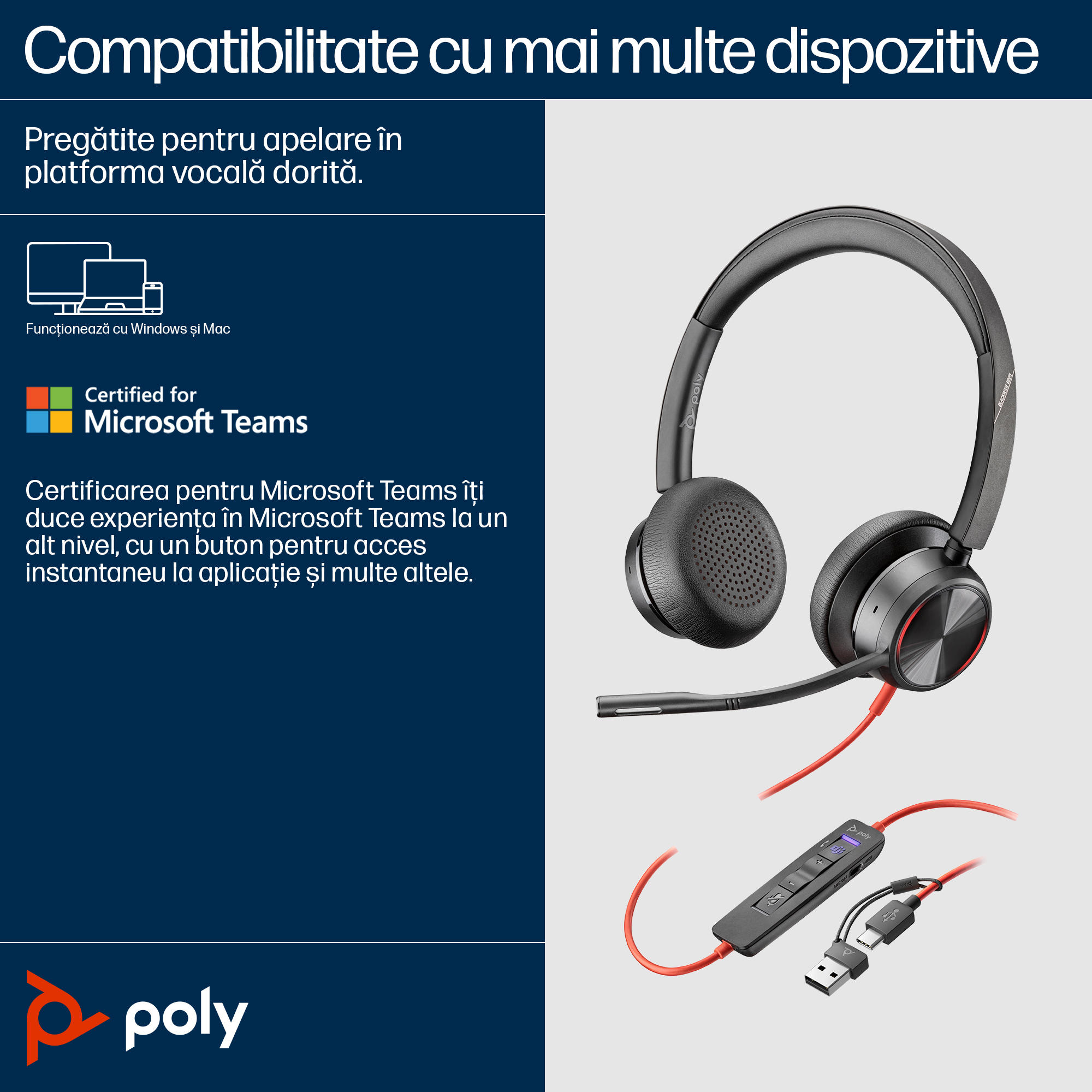 Poly BW 8225 Stereo USB-C HS +USB-C/A"8X223AA" - imagine 3