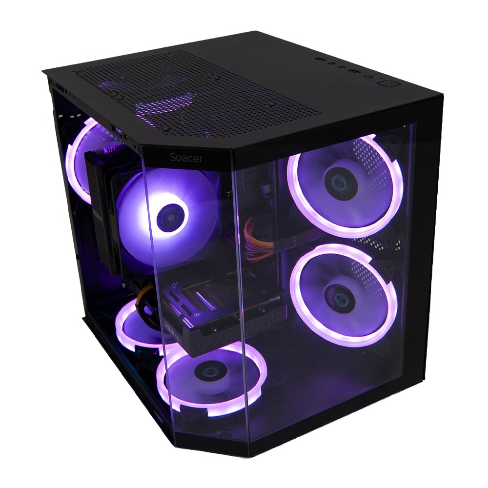 Sistem Desktop PC Gaming Spacer Gladiator i5, Intel i5-12400F, 16GB DDR4, 512GB SSD, Intel ARC B570 10GB, No Os, Negru, "SPACER-Gladiator-i5.12400F-16D4S512" (timbru verde 7lei)
