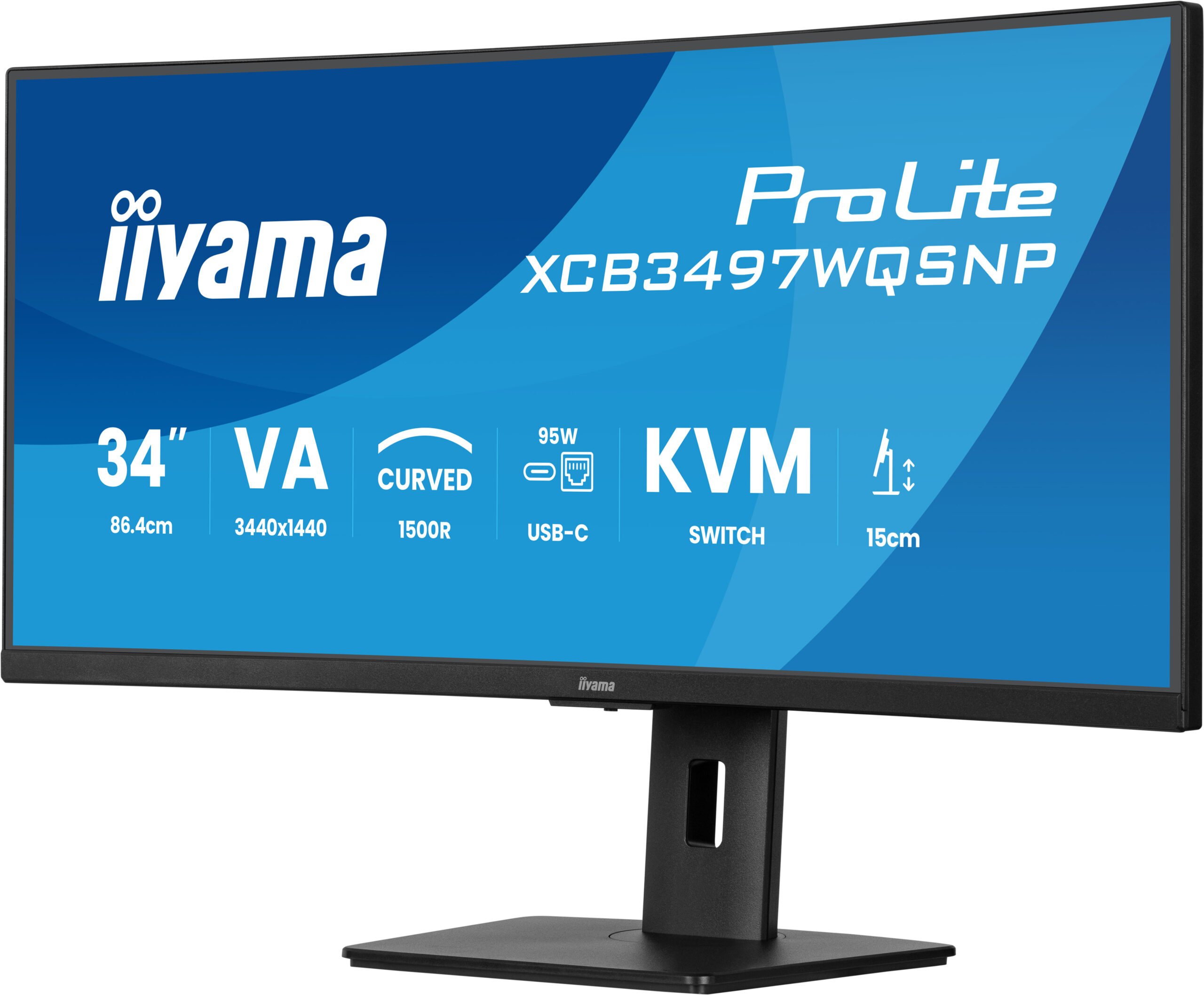 Monitor VA LED Iiyama 34" XCB3497WQSNP-B1, WQHD (3440 x 1440), HDMI, DisplayPort, Boxe, Ecran curbat (Negru) "XCB3497WQSNP-B1" - imagine 5