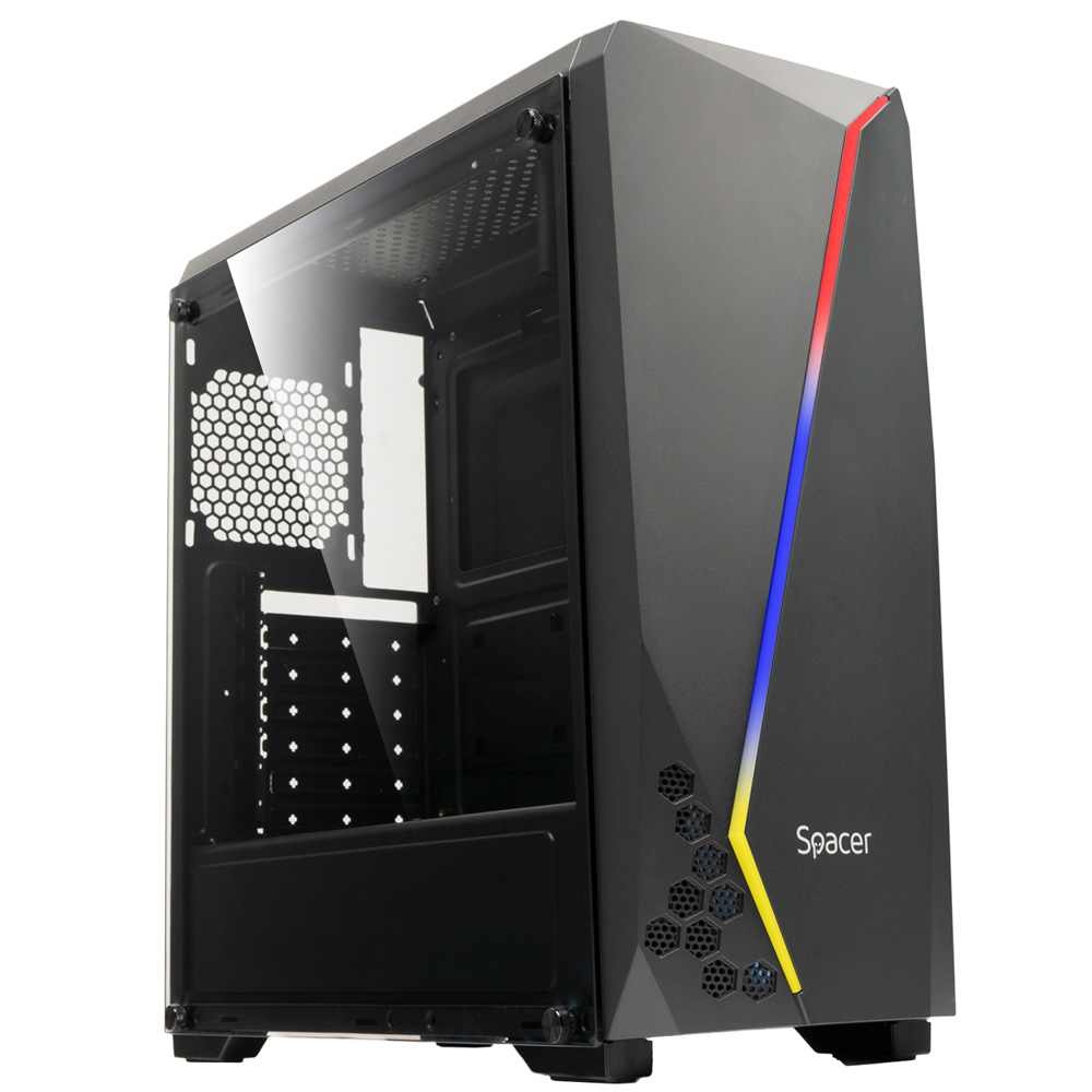 CARCASA SPACER - gaming, Middle Tower, ATX, "FLASH", fara sursa, sticla securizata, USB 2.0 x 2, USB 3.0 x 1, PSU shroud, black "SPCS-GC-FLASH"