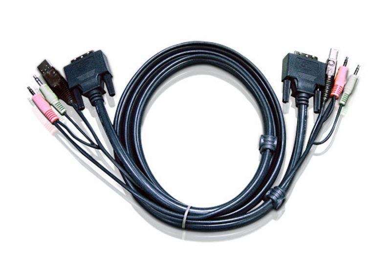 CABLU KVM ATEN cablu 3 in 1, conector tip USB (T) | 3.5 mm Jack (T) x 2 | DVI-D (T), "2L-7D05U" (timbru verde 0.8 lei)