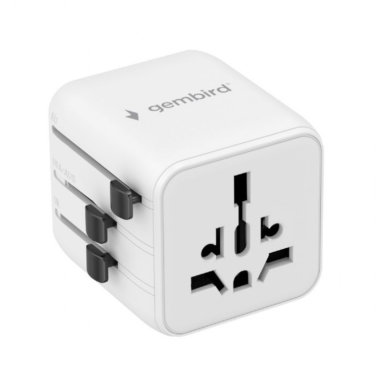 ADAPTOR GEMBIRD, universal, conectori: US/UK/EU/AU, siguranta 10A, max. 2500W, alb, "TPA-INT-01-W" (timbru verde 0.18 lei)