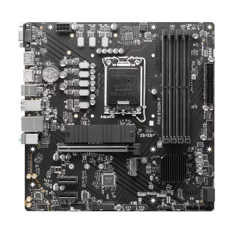 MSI PRO B760M-P, mATX, LGA 1700, DDR5 6800, 1x PCIe x16 slots, 2x M.2 slots, 1x HDMI, 1x DP, 1x VGA, 1x USB 3.2 Gen 2 Type-C, 1x USB 3.2 Gen 1, 4x USB 2.0, 7.1, 1Gbps LAN, 3Y "PRO_B760M-P"