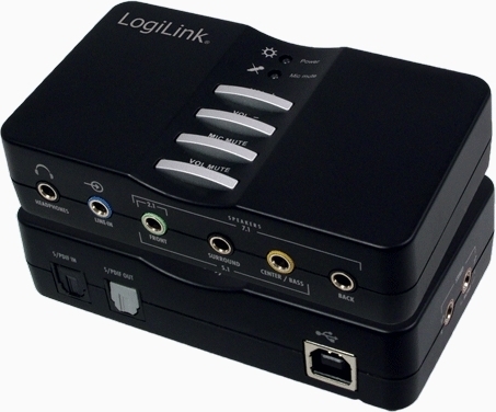 PLACA de SUNET Logilink, extern, 7.1, interfata USB 2.0, conectori 3.5 mm jack x 5, S/PDIF, "UA0099" (timbru verde 0.18 lei)