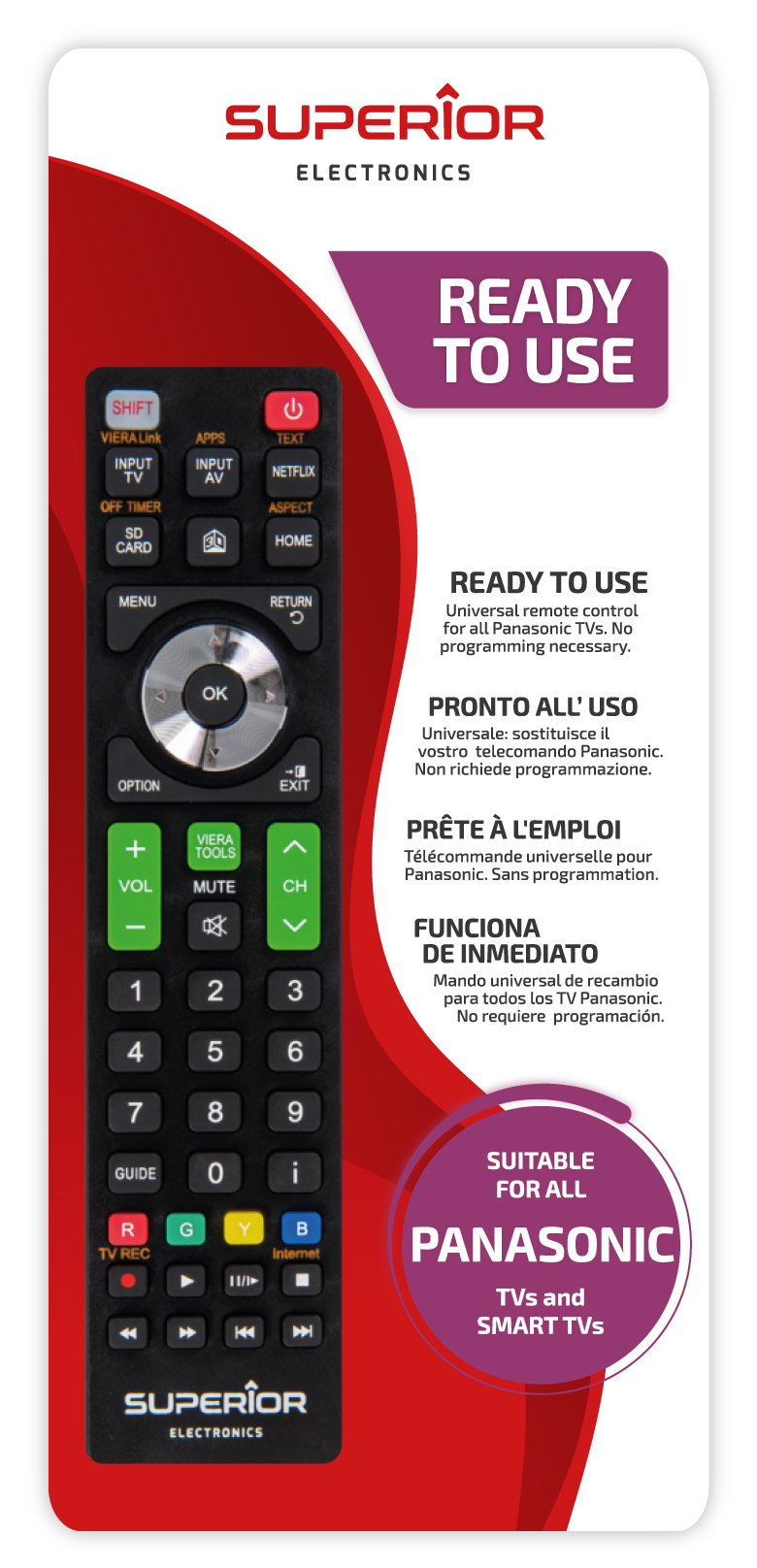 TELECOMANDA UNIVERSALA Superior, compatibila televizoare PANASONIC, bateriile (2 x AAA) nu sunt incluse, negru "SUPTRB011" (timbru verde 0.08 lei)