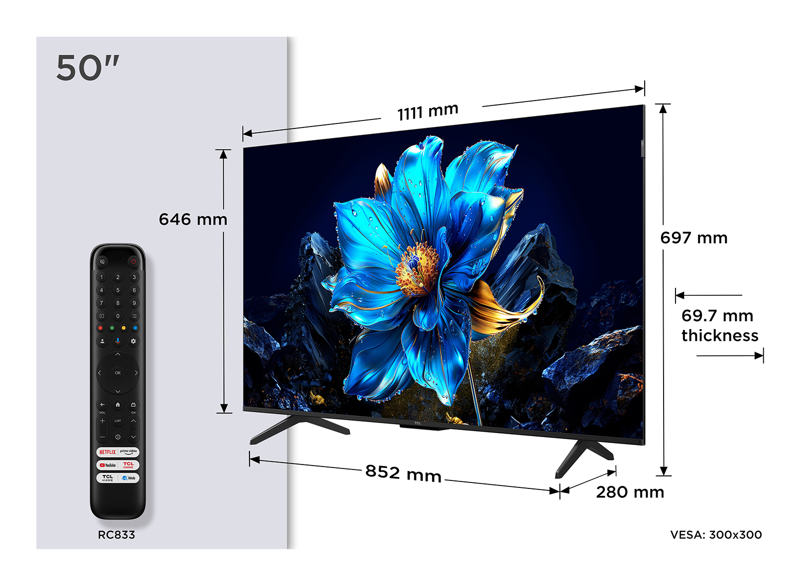 Televizor QLED TCL 127 cm (50") 50P79K, Ultra HD 4K, Smart TV, WiFi, CI+ "50P79K" (timbru verde 15 lei)