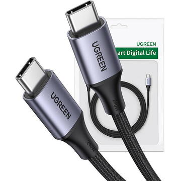CABLU alimentare si date Ugreen, "US535", Fast Charging Data Cable pt. smartphone, USB Type-C la USB Type-C 240W, aluminiu braided, 1m, gri "15311" (timbru verde 0.08 lei) - 6941876213115