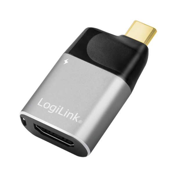 CABLU video LOGILINK, adaptor USB 3.1 Type-C (T) la HDMI (M) + USB-C (M), , rezolutie maxima 4K UHD (3840 x 2160) la 60 Hz, conectori auriti, aluminiu, ecranaj, negru-gri, "CUA0203" (timbru verde 0.03 lei)