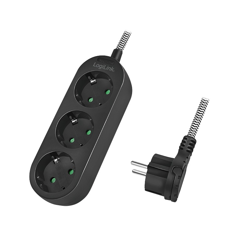 PRELUNGITOR LOGILINK, Schuko x 3, conectare prin Schuko (T), cablu 1.5 m, 16 A, protectie copii, alb/ negru, "LPS261" (timbru verde 0.18 lei)