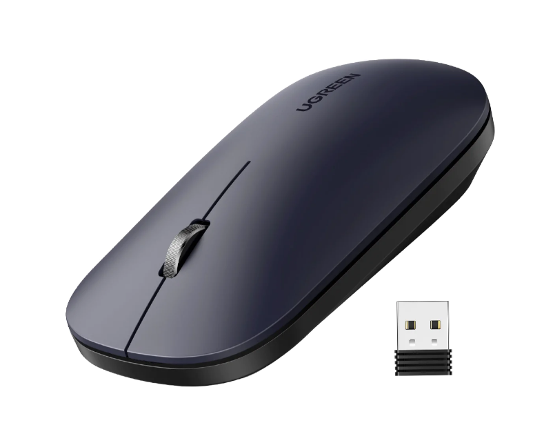 MOUSE Ugreen, "MU001" PC sau NB, wireless 2.4GHz, optic, 3/1 butoane/scroll, 4000 dpi, negru "90372" (timbru verde 0.18 lei) - 6957303893720