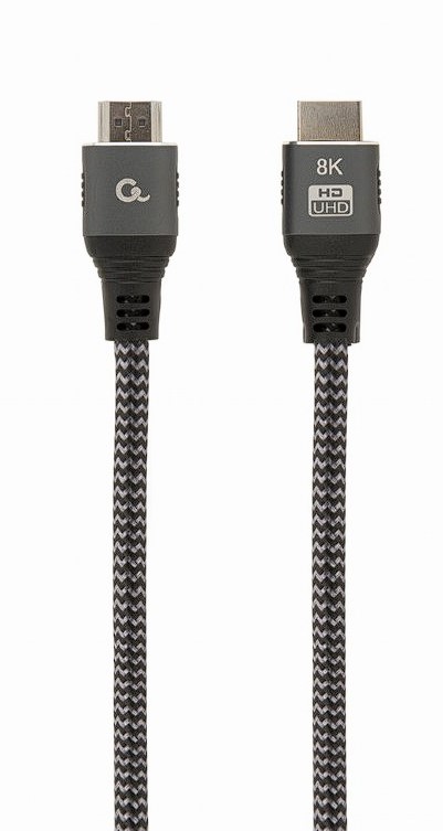CABLU video GEMBIRD, HDMI (T) la HDMI (T), 2m, HDMI 2.1, premium, conectori auriti, rez maxi 8K (7680 x 4320) la 60 Hz, 6mm diam, cupru, braided bumbac, negru, "CCB-HDMI8K-2M" (timbru verde 0.8 lei)