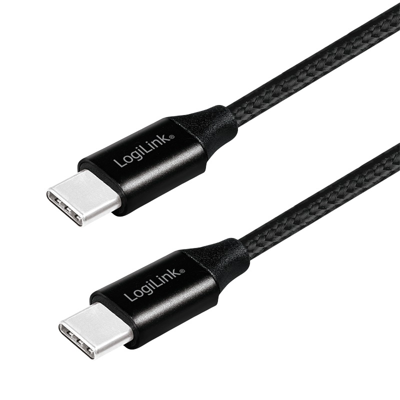 CABLU alimentare si date LOGILINK, pt. smartphone, USB 2.0, USB Type-C (T) la USB Type-C (T), 0.3m, premium, cablu cu impletire din bumbac, negru, "CU0153" (timbru verde 0.08 lei)