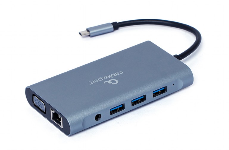 DOCKING Station Gembird universal, 7-in-1, conec PC USB Type C, USB-Cx1, USB-A 3.1x3, porturi video HDMIx1, VGAx1, RJ45x1,PD 100 W, SD,microSD,Audio,argintiu, "A-CM-COMBO7-01" (timbru verde 0.18 lei)