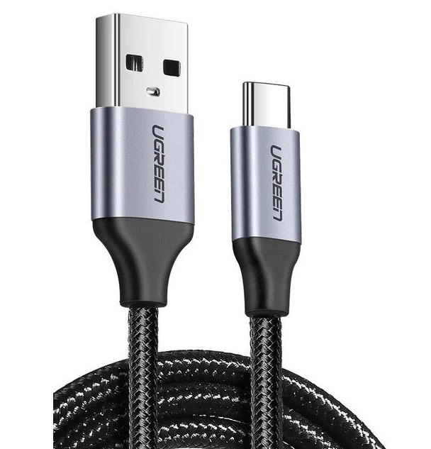 CABLU alimentare si date Ugreen, "US288", Fast Charging Data Cable pt. smartphone, USB 2.0 la USB Type-C 5V/3A, braided, 0.25m, negru "60124" (timbru verde 0.08 lei) - 6957303861248