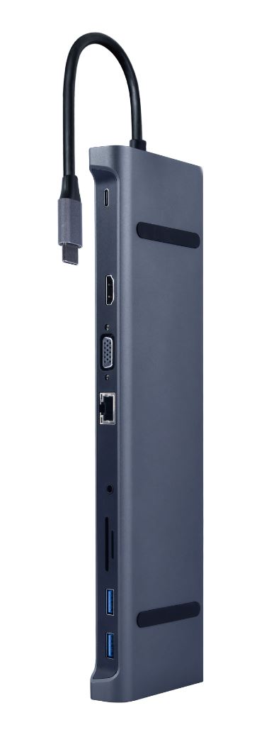 DOCKING Station Gembird universal,10-in-1, conec PC USB Type C, USB-C x 1, USB-A 3.1 x 3, HDMI x 1, VGA x 1, RJ45 x 1, PD 87W, SD, microSD, Audio, argintiu, "A-CM-COMBO10-01" (timbru verde 0.18 lei)
