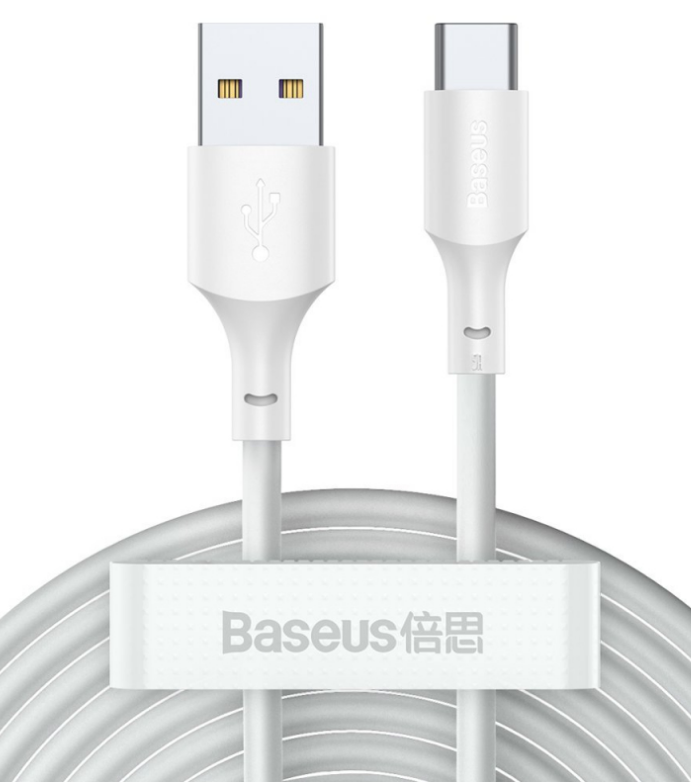 CABLU alimentare si date Baseus Simple Wisdom, Fast Charging Data Cable pt. smartphone, USB la USB Type-C 5A (2buc/set), 1.5m, alb "TZCATZJ-02" (timbru verde 0.18 lei) - 6953156230309
