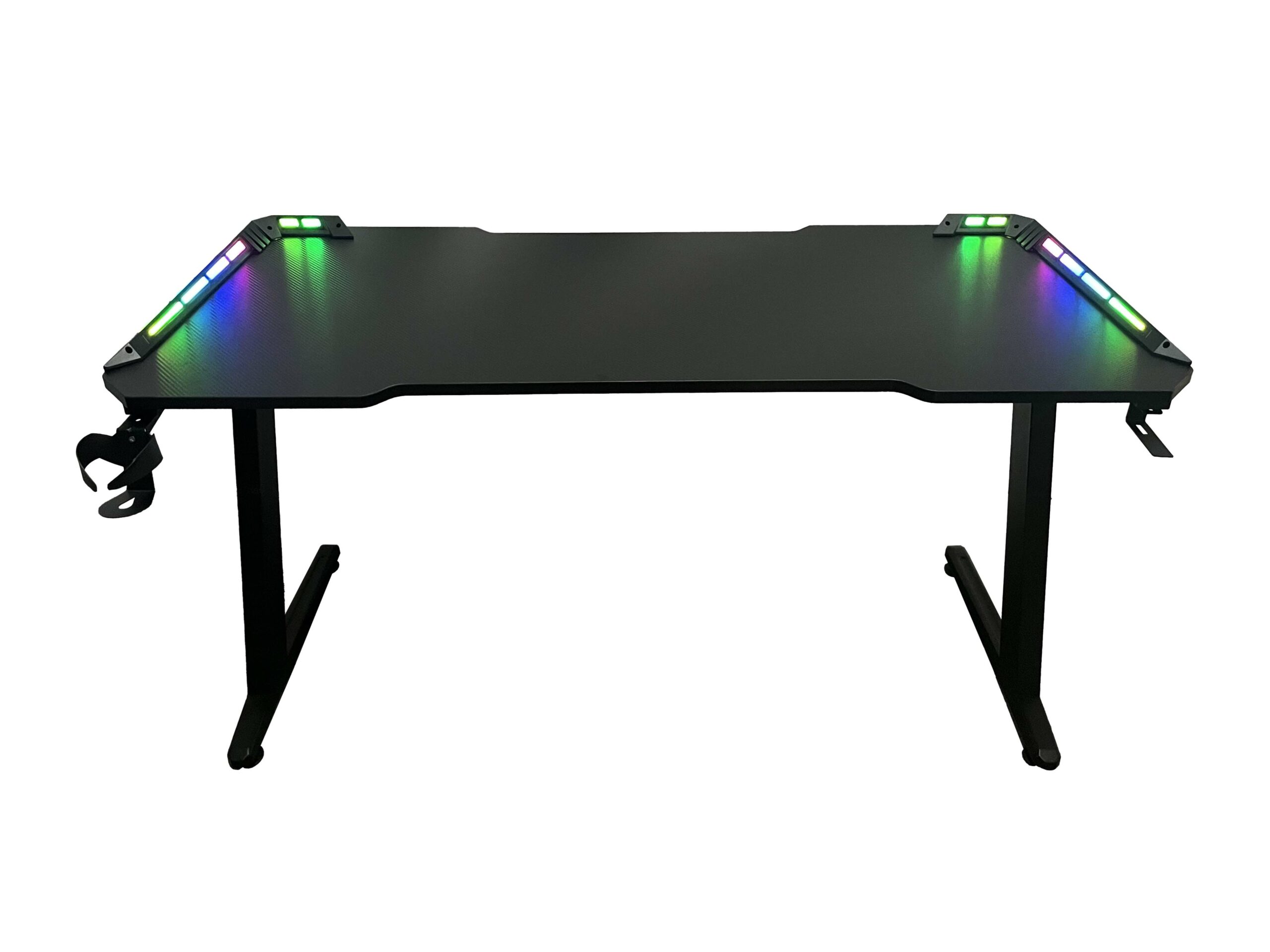 BIROU GAMING Spacer, dimensiuni 1400 x 600 x 18 mm, blat MDF invelit in fibra de carbon, suport casti, suport cana/pahar, picioare reglabile manual, RGB, telecomanda wireless 46501472 "SPGD-RGB-140-01" (timbru verde 0.45 lei)