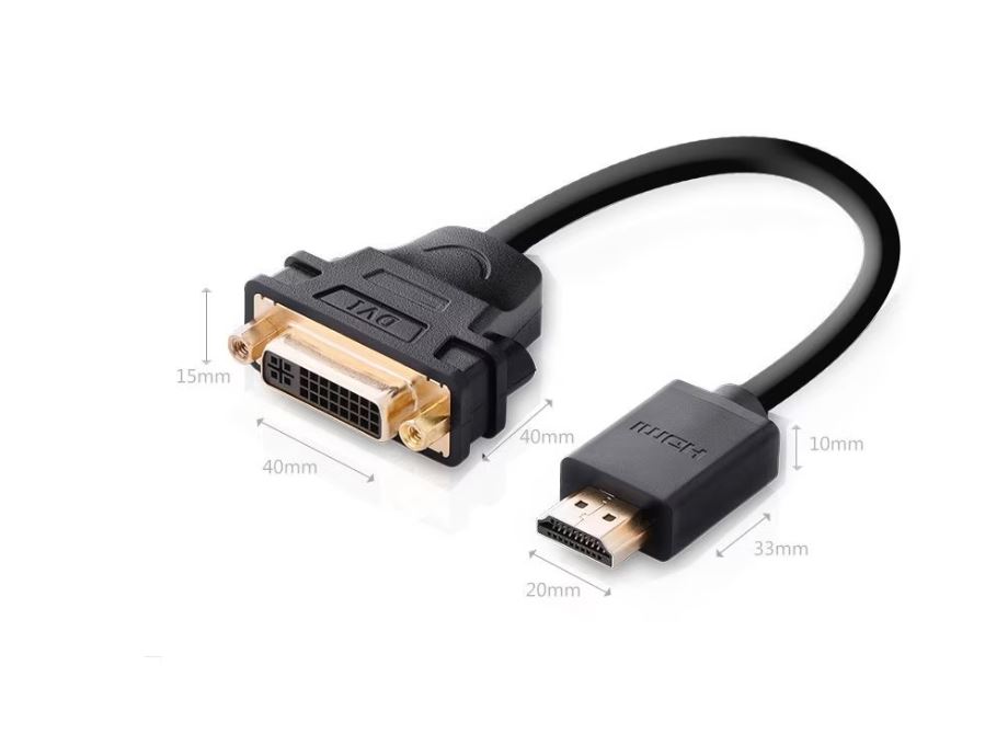 CABLU video Ugreen, HDMI (T) la DVI (M), rezolutie maxima FHD (1920 x 1080), conectori auriti, 0.2m, negru "20136" (timbru verde 0.8 lei)) - 6957303821365
