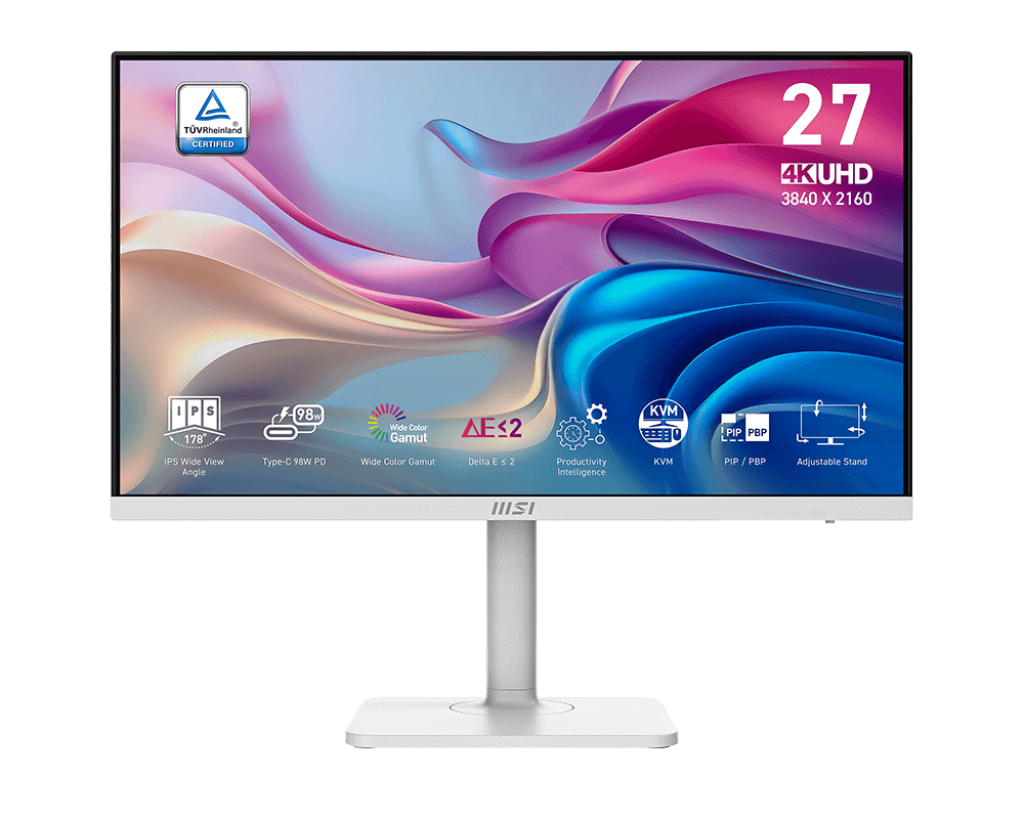 Monitor IPS LED MSI 27" Modern MD272UPHW, UHD (3840 x 2160), HDMI, DisplayPort, Boxe, Pivot (Alb) "Modern MD272UPHW" (timbru verde 7 lei)