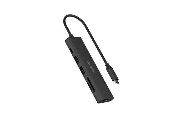 DOCKING Station A4tech universal, 6-in-1, conectare PC USB Type C, USB-C x 1, USB-A 3.0 x 2, porturi video HDMIx1 4K@60Hz, slot SD, PD 100 W, cablu 0.20m, gri, "DST-60C-GR" (timbru verde 0.18 lei)