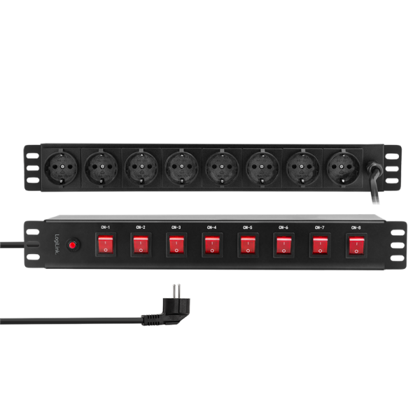 PDU LOGILINK 1U pt. rack 19 inch, 8 prize Schuko, intrare Schuko, max 16 A, 8 on/off, 2 m, "PDU8D01" (timbru verde 0.8 lei)