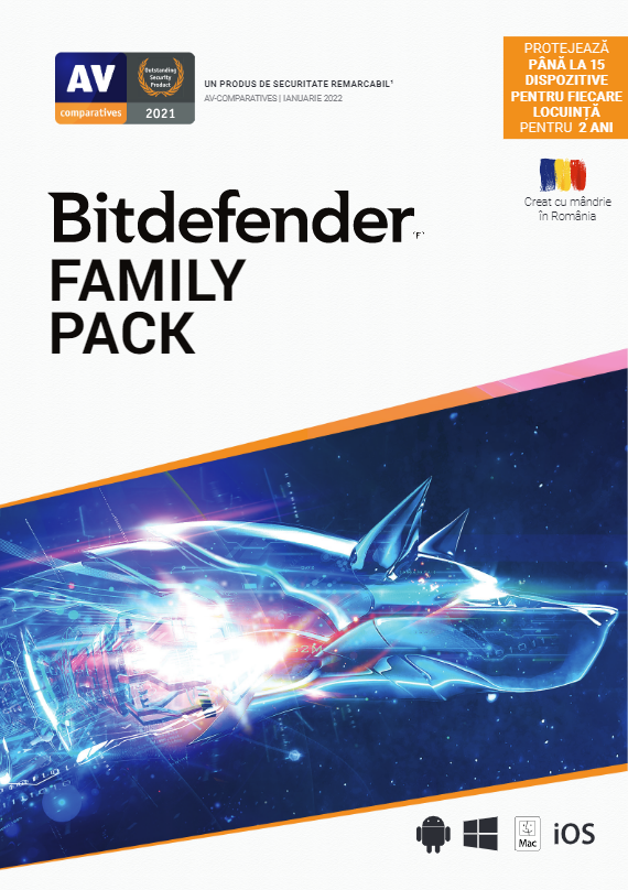 LICENTA Bitdefender anti-malaware Family Pack, 15 utilizatori, 2 ani pt. PC, Smartphone, Tableta, retail "FP02ZZCSN2415BEN"- valabile doar pe teritoriul Romaniei